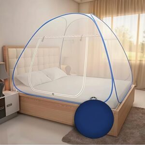 Double Bed Mosquito Net/Machhardani 6.5 x 6.5 Feet with Foldable Steel Frame